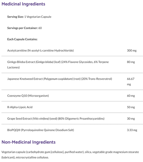 Bioclinic Naturals Mito AMP Ingredients