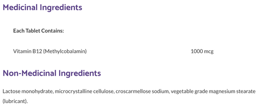 Bioclinic Naturals B12 Ingredients