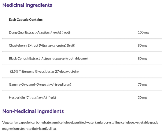 Bioclinic Naturals MenoVantage PE Ingredients