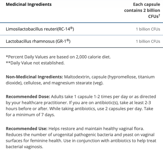 Metagenics UltraFlora Women's - Ingredients