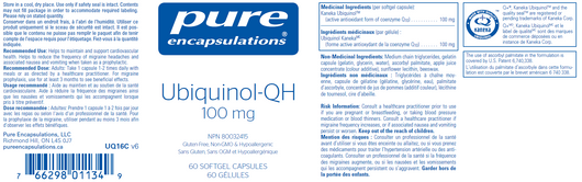 Pure Encapsulations Ubiquinol QH 100 mg label