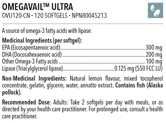 Designs for Health OmegAvail Ultra 120 Softgels Table