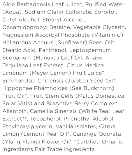 Andalou Naturals Brightening Meyer Lemon +C Creamy Cleanser -Ingredients