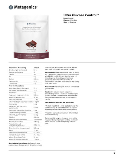 Metagenics Ultra Glucose Control Chocolate 14 servings ingredients & dose