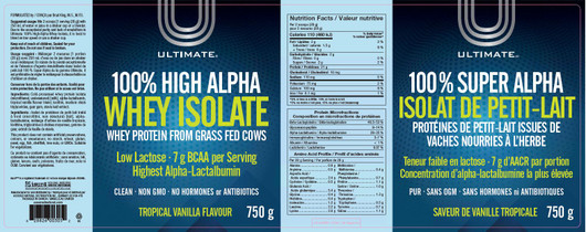 Brad King Ultimate High Alpha Protein Tropical Vanilla Ingredients & Nutrition Facts