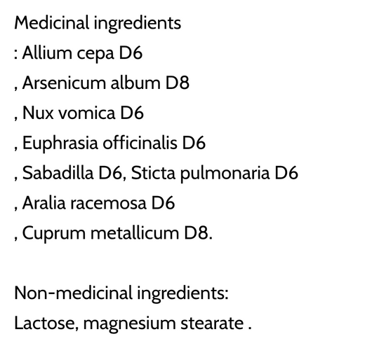 Homeocan Real Relief All Allergies Ingredients
