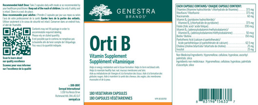 Genestra Orti B 180 Veg Capsules Ingredients