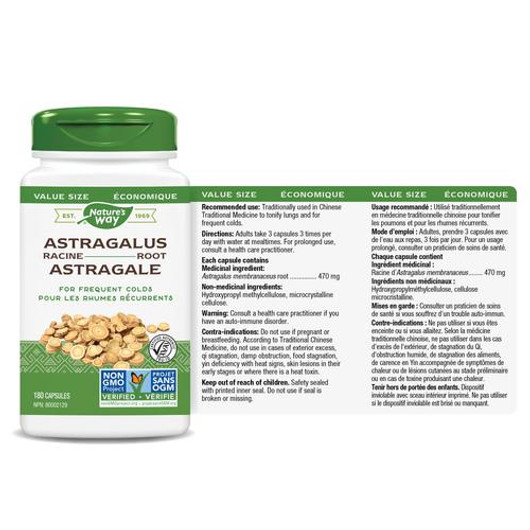 Nature's Way Astragalus Root 180 Veg Capsules Ingredients & Dose