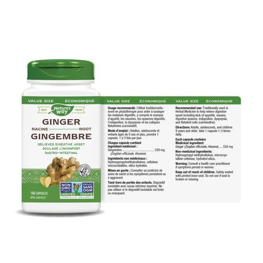 Nature's Way Ginger Root 180 Veg Capsules Ingredients & Dose