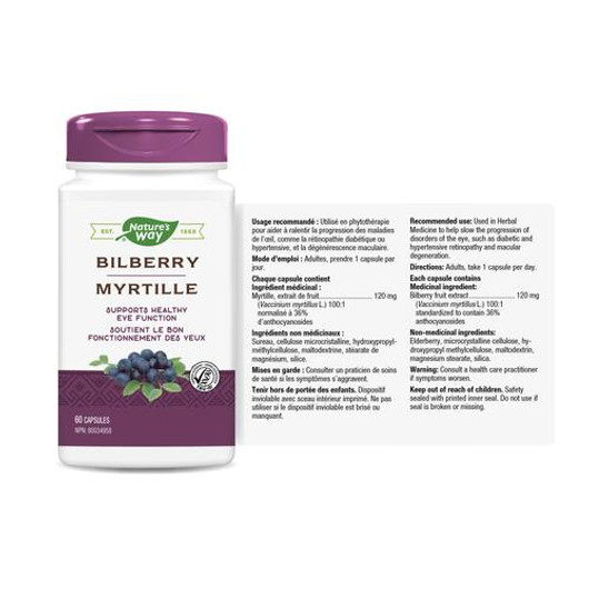 Nature's Way Bilberry 60 Veg Capsules Ingredients & Dose