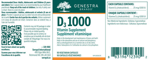 Genestra Vitamin D3 1000 IU - 90 Veg Capsules Ingredients