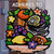 Colorful fruit basket design with flowers, showing adhesive options for Rust-O spray paint different surfaces, such as glass, brick, wood, masonry, metal, and canvas.