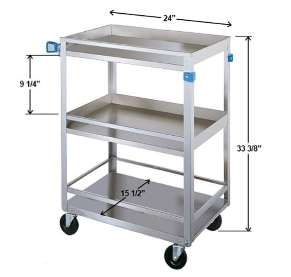 Lakeside 2507 Plastic Utility Cart, Charcoal, (2) 16 1/4 x 28 3/4-in. Deep  Well Shelves, 300-Lb. Capacity