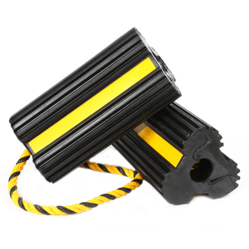 RAMPTECH Wheel Chocks 4"x8"x5.5" Black - Set of 2 with Rope for Ground Support Equipment
