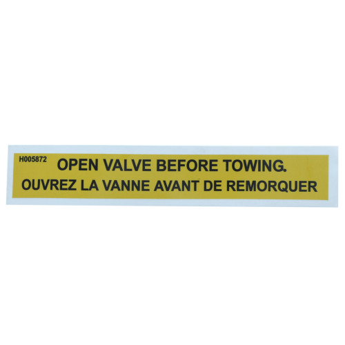WASP Decal - Open Valve Before Towing for A02409D, A03677D, A03806D, A03813D, A03817D, A03827D, A03830D, A05024D, A212635D