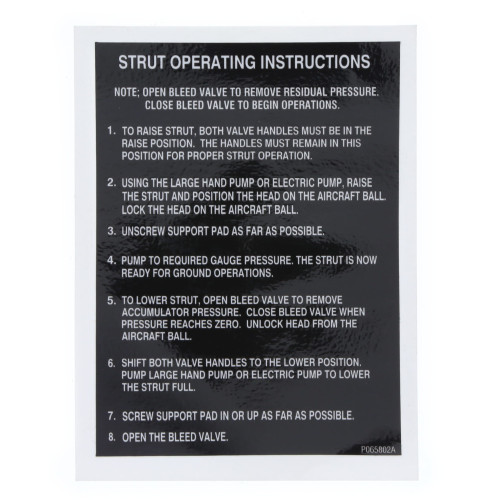 Strut Operating Instructions Decal for Ground Support Equipment