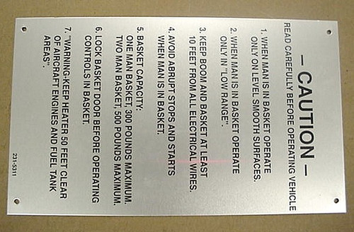 PLACARD for Aviation Ground Support Equipment
