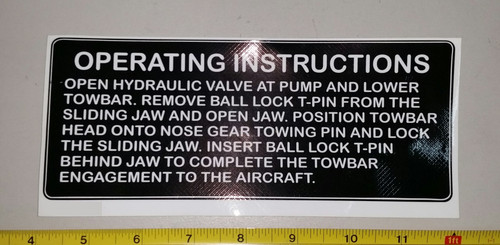 Placard with Operating Instructions for Aviation Ground Support Equipment