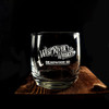 Wholesale engraved 10.5 oz. Classic Nordic Rocks Glass customized with West River Whiskey logo on a black background