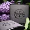 Wholesale engraved 6 oz. Gray Ultrahyde Flask customized with Holladay Distillery logo