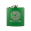 Wholesale engraved 6 oz. Jungle Green Powder Coated Flask customized with McMenamins logo on a white background