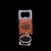 Wholesale engraved Square Cognac Keychain Bottle Opener customized with Seven Three Distillery logo on a black background