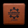 Wholesale engraved Cognac Brown Square Coaster customized with Badlands Distillery logo on a black background