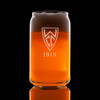 Wholesale engraved 16 oz. Beer Can Glass customized with Wilshire Country Club logo on a black background
