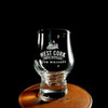 Wholesale engraved 3.5 oz. Urban Bar Perfect Dram customized with West Cork Distilling logo on a black background