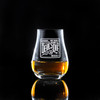 Wholesale engraved 4 oz. Urban Bar Spey Dram Glass customized with Devils Due Distilling logo on a black background