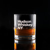 Wholesale engraved 8.25 oz. BootLegger Bourbon Glass customized with Hudson Whiskey logo on black background