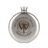 Wholesale engraved 5 oz. Sporran Flask customized with Wilderness Trail Distilling logo on a white background