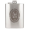 Wholesale engraved 8 oz. Premium Flask customized with Lakeside Distillery logo on a white background