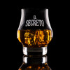 Wholesale engraved 8.5 oz. Masters Reserve Glass customized with El Secreto logo on a black background