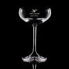 Wholesale engraved 7.75 oz. Stolzle Coupe Glass customized with Grey Goose logo on a black background