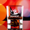 Wholesale engraved 10 oz. Aeneas Rocks Glass customized with RMEF logo on a bokeh background