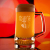 Wholesale engraved 14.5 oz. Craft Beer Mug customized with Bubs Pub logo on a bokeh background