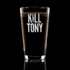 Wholesale engraved 16 oz. Classic Pint Glass customized with Kill Tony logo on a black background