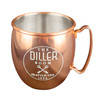 Wholesale engraved Copper Moscow Mule Mugs customized with The Diller Room logo on a White background