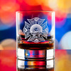 Wholesale engraved 11.25 oz. New York Bar Rocks customized with Do Good Spirits logo on a bokeh background