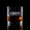 Wholesale engraved 12.5 oz. Bespoke Cigar Glass customized with St Augustine Distillers logo on a black background