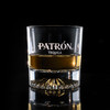 Wholesale engraved 10 oz. Venus Rocks Glass customized with Patron Tequilla logo on a black background