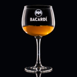 Wholesale engraved 13 oz. Select Wine Glass customized with Bacardi logo on a black background