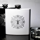 Wholesale engraved 6 oz. Snow White Powder Coated Flask customized with Prohibition Distillery logo