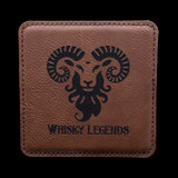 Wholesale engraved Rum Square Coaster customized with Whiskey Legends logo on a black background