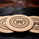 Wholesale engraved Cork Round Coaster customized with Waterloo Gin logo