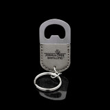 Wholesale engraved Oval Gray Keychain Bottle Opener customized with Joshua Tree Distillery logo on a black background