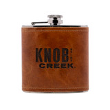 Wholesale engraved 6 oz. Extra Aged Flask customized with Knob Creek logo on a white background