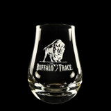 Wholesale engraved 4 oz. Urban Bar Spey Dram Glass customized with Buffalo Trace logo on a black background