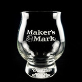 Wholesale engraved 8 oz. Kentucky Bourbon Trail Glass customized with Makers Mark logo on a black background